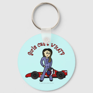 Light Race Car Driver Girl Key Ring