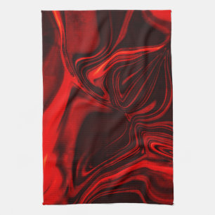 Light red and dark curves on dark background. tea towel