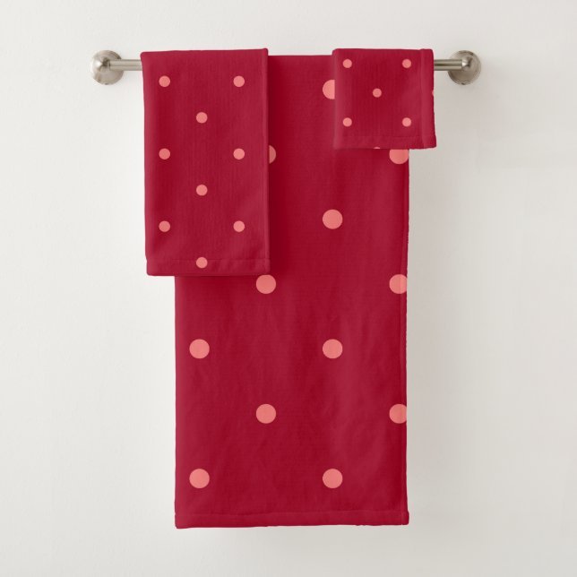 Light red and red dots  bath towel set (Insitu)