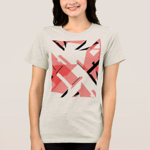 Light Red Black Shapes Abstract Art MCM-inspired Tri-Blend Shirt
