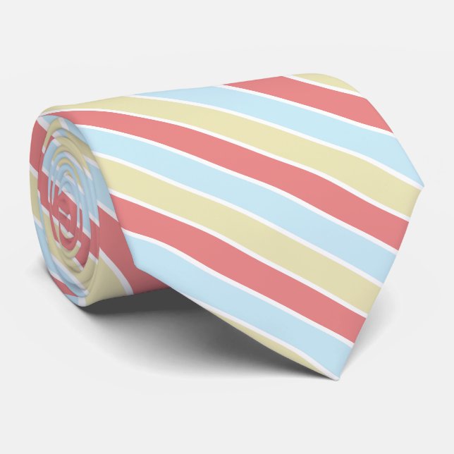 Light Red Blue Green White Stripes Tie (Rolled)