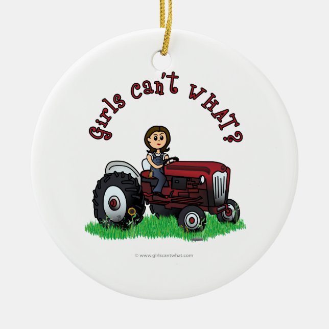 Light Red Farmer Girl Ceramic Tree Decoration (Front)