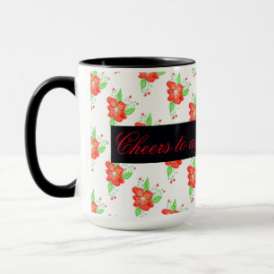 Light Red Flowered Coffee Mug