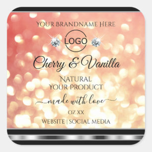 Light Red Gold Glitter Product Label Diamonds Logo