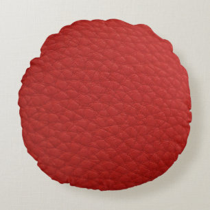 Light Red Leather Look Print Round Pillow