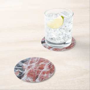 Light Red Marble Pattern Round Paper Coaster