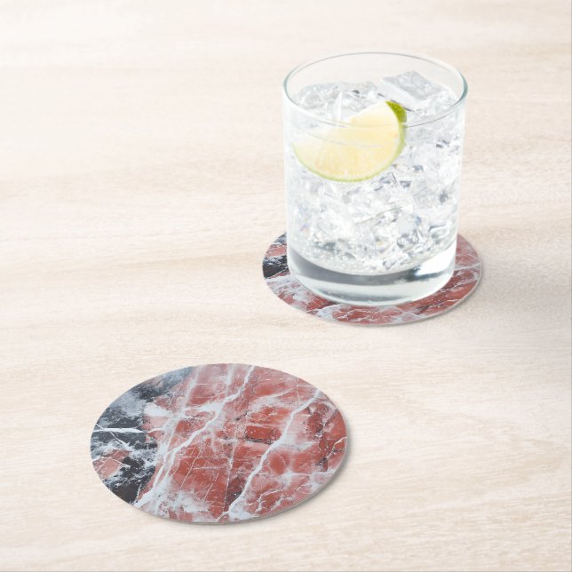 Light Red Marble Pattern Round Paper Coaster (Insitu)