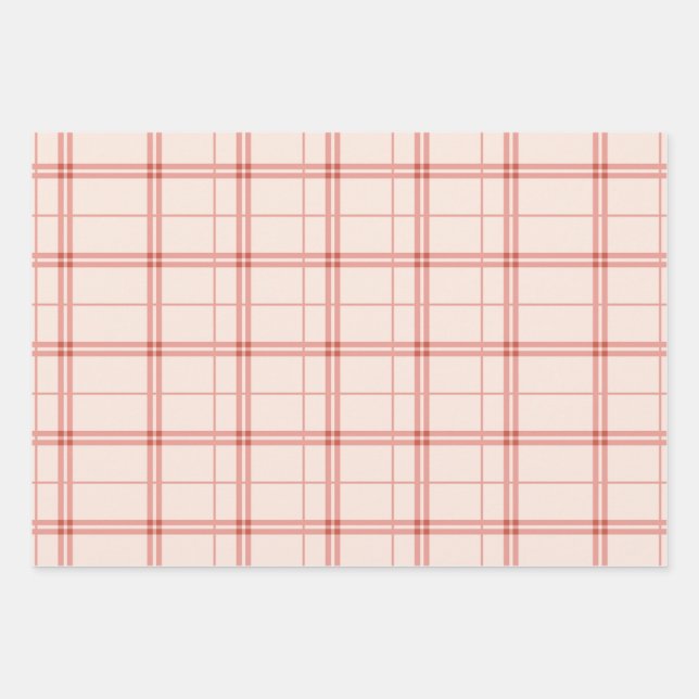 Light Red Plaid Pattern Check Print Tartan Wrapping Paper Sheet (Front)