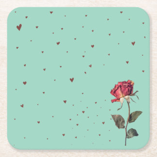 light red rose printed  square paper coaster