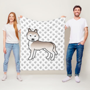 Light Red Siberian Husky Cartoon Dog & Paws Fleece Blanket