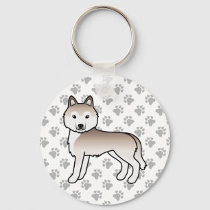 Light Red Siberian Husky Cartoon Dog & Paws Key Ring