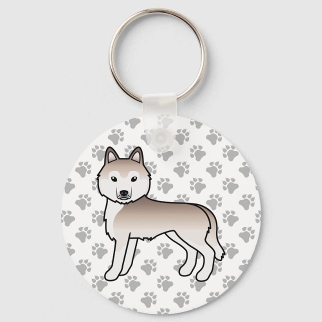 Light Red Siberian Husky Cartoon Dog & Paws Key Ring (Front)
