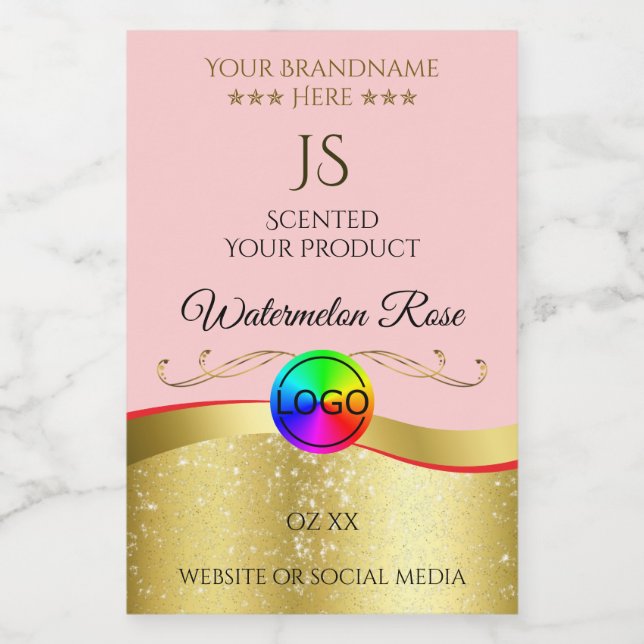 Light Red Wavy Gold Logo Monogram Product Label (Single Label)