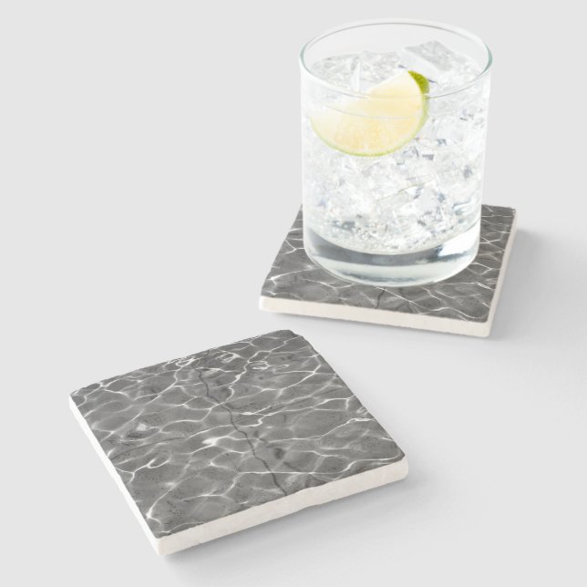 Light Reflections On Water: Black & White Stone Coaster (Side)