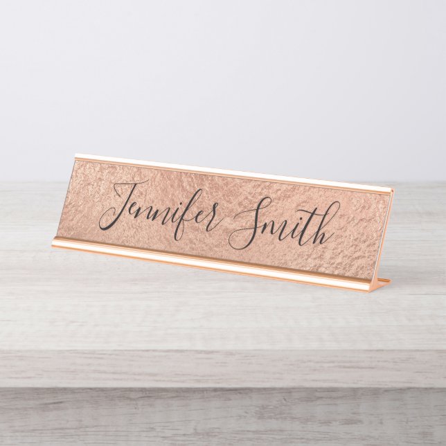 Light Rose Gold Faux Foil Texture Desk Name Plate (Front)