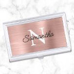 Light Rose Gold Faux Metallic Foil Monogram Business Card Holder<br><div class="desc">Create your own black and white monogrammed modern minimalist business card case.
Modern monoline style script for her name over a more classic style monogram font.
The background features a faux pink blush and light rose gold brushed metal style ombre foil that prints like a photo.</div>