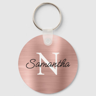Light Rose Gold Faux Metallic Foil Monogram Key Ring