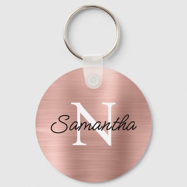 Light Rose Gold Faux Metallic Foil Monogram Key Ring (Front)