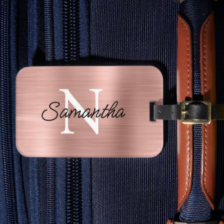 Light Rose Gold Faux Metallic Foil Monogram Luggage Tag