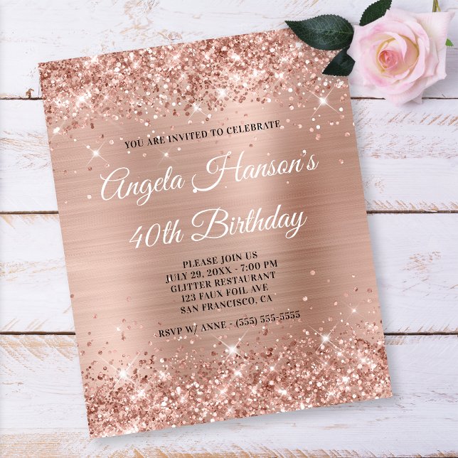 Light Rose Gold Glitter 40th Birthday Paper Flyer (Creator Uploaded)