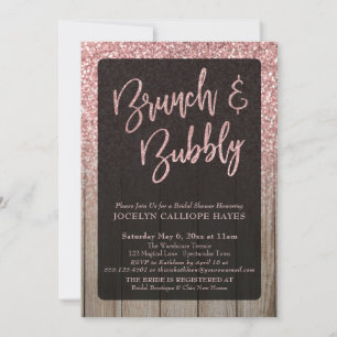 Light Rose Gold Glitter Barn Wood Brunch & Bubbly Invitation