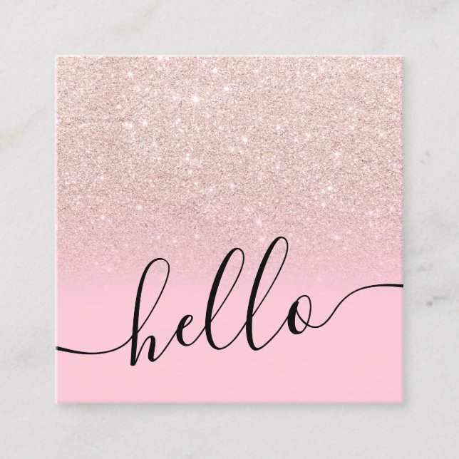 light rose gold glitter ombre candy pink hello square business card (Front)
