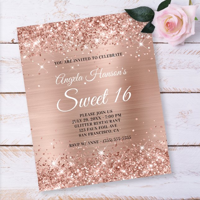 Light Rose Gold Glitter Sweet 16 Paper Flyer (Creator Uploaded)