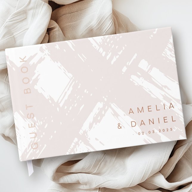 Light rose grey brushstrokes names wedding foil guest book (Light rose gray brushstrokes names wedding foil guest book)