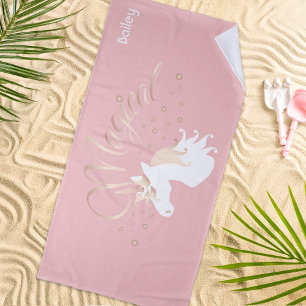 Light Rose Pink White Magical Unicorn  Beach Towel
