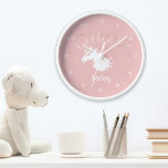 Light Rose Pink White Magical Unicorn Clock<br><div class="desc">This product design features a contemporary unicorn illustration with bubbles and the word,  Magical. The mythological animal illustration in white and light rose pink makes a modern and unique clock with personalized text for kids room.</div>