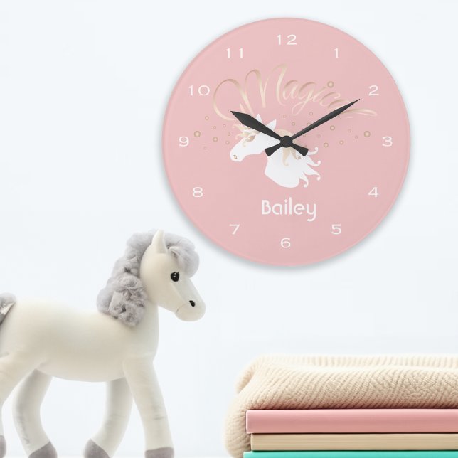 Light Rose Pink White Magical Unicorn Custom Large Clock (Creator Uploaded)