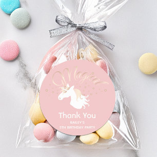 Light Rose Pink White Magical Unicorn Thank You Classic Round Sticker