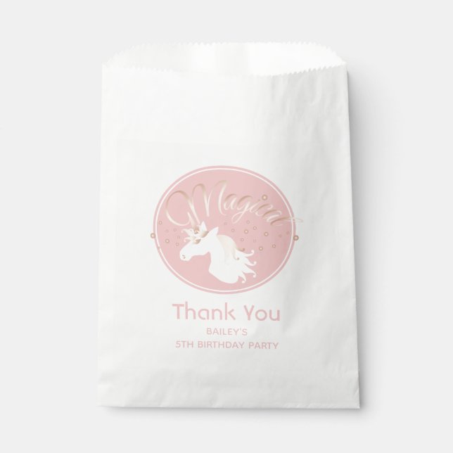 Light Rose Pink White Magical Unicorn Thank You Favour Bags (Front)