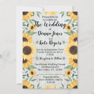 Light Rustic Sunflower Wedding Invitation