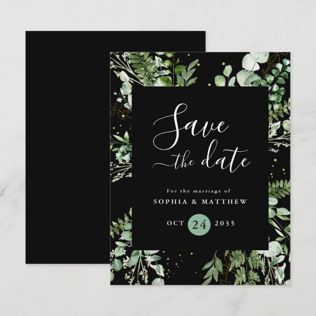 Light Sage & Black Eucalyptus Save The Date  (Front/Back)