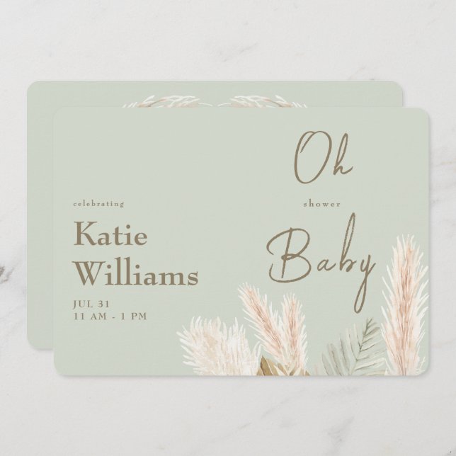 Light Sage Boho Oh Baby Shower Invitation (Front/Back)