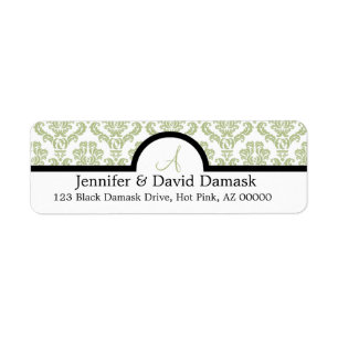 Light Sage Damask Wedding Monogram Address Labels