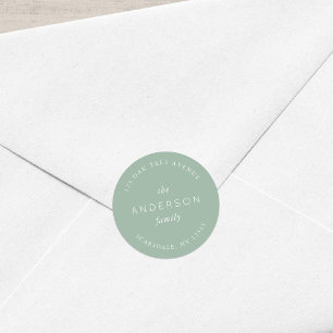 Light Sage Family Name Return Address Classic Round Sticker