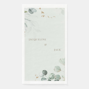 Light Sage Foliage Personalised Wedding Napkin