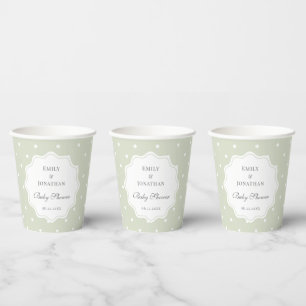 Light Sage Green and White Polka Dots Baby Shower Paper Cups