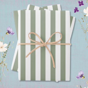 Light Sage Green and White Stripe Wrapping Paper Sheet