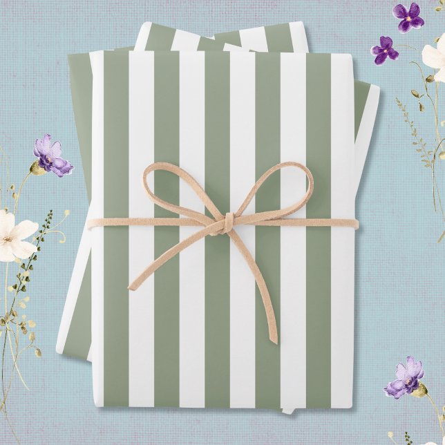 Light Sage Green and White Stripe Wrapping Paper Sheet (Creator Uploaded)