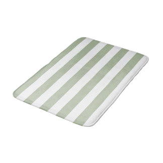 Light Sage Green and White Stripes Bath Mat