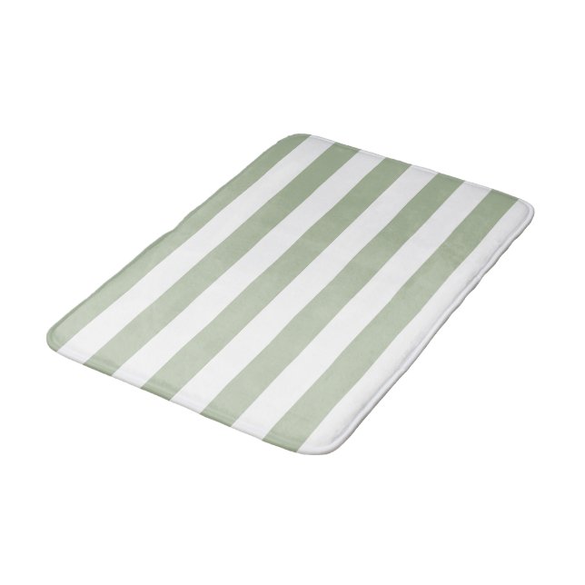 Light Sage Green and White Stripes Bath Mat (Angled)