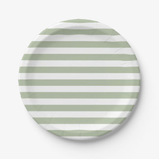 Light Sage Green and White Stripes Paper Plate