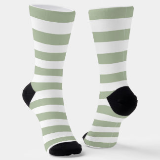 Light Sage Green and White Stripes Socks