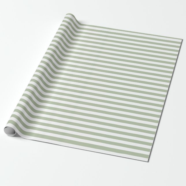 Light Sage Green and White Stripes Wrapping Paper (Unrolled)