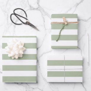 Light Sage Green and White Stripes Wrapping Paper Sheet