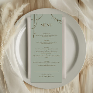 Light Sage Green Boho Draped Beaded Wedding Menu