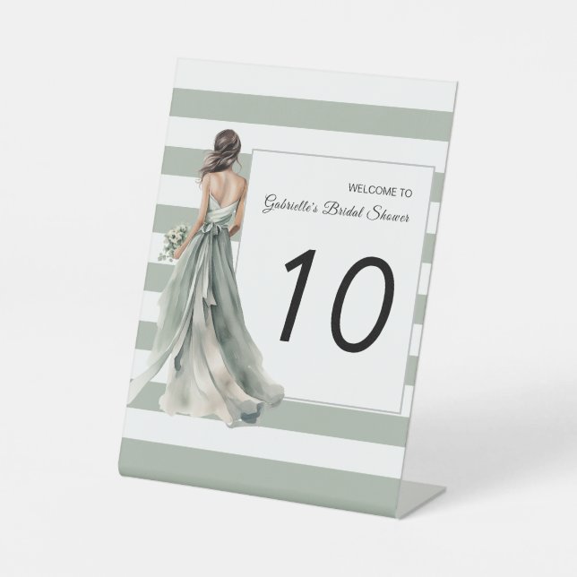 Light Sage Green Boho Stripes Bridal Shower Pedestal Sign (Front)